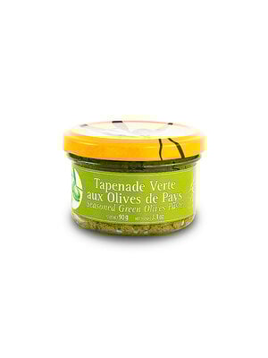 Delices du Luberon Tapenade Verte aux Olives de Pays Seasoned Green Olives Paste 3.1oz Jar, France