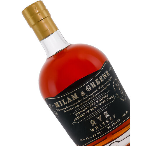 Milam & Greene Rye Whiskey Finished In Port Wine Casks, Distilled In Indiana, Bottled In Texas Milam & Greene Rye Whiskey Finished In Port Wine Casks, Distilled In Indiana, Bottled In Texas