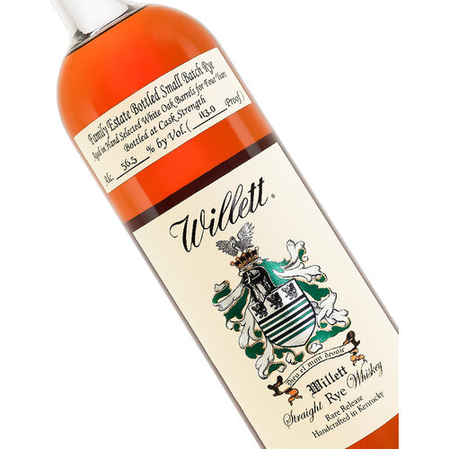 Willett Family Estate 4 Year Straight Rye Whiskey, Cask Strength, Bardstown, Kentucky Willett Family Estate 4 Year Straight Rye Whiskey, Cask Strength, Bardstown, Kentucky