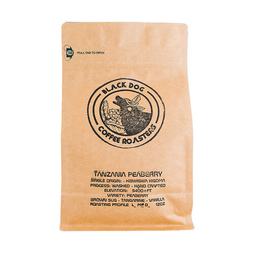 Black Dog Coffee Roasters "Tanaznia Peaberry" Whole Coffee Bean 12oz Bag, Signal Hill, California Black Dog Coffee Roasters "Tanaznia Peaberry" Whole Coffee Bean 12oz Bag, Signal Hill, California