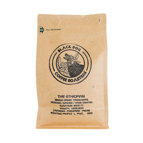 Black Dog Coffee Roasters"The Ethiopian" Whole Bean Coffee 12oz Bag, Signal Hill, California Black Dog Coffee Roasters"The Ethiopian" Whole Bean Coffee 12oz Bag, Signal Hill, California
