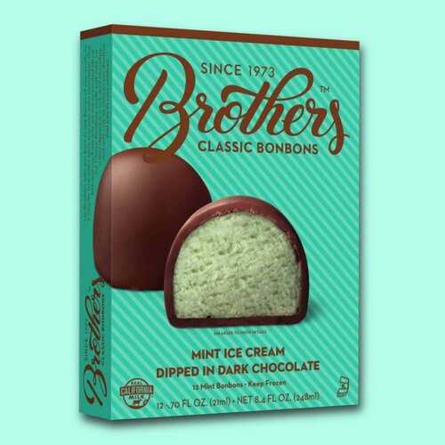 Brothers Classic Bonbons Mint Ice Cream Dipped in Dark Chocolate, Santa Ana, California Brothers Classic Bonbons Mint Ice Cream Dipped in Dark Chocolate, Santa Ana, California