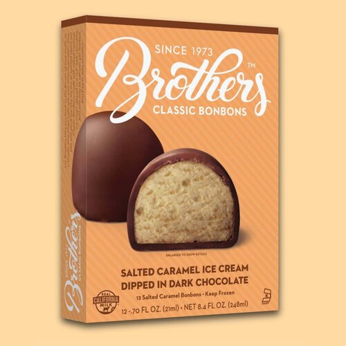 Brothers Classic Bonbons Salted Caramel Ice Cream Dipped in Dark Chocolate, Santa Ana, California Brothers Classic Bonbons Salted Caramel Ice Cream Dipped in Dark Chocolate, Santa Ana, California