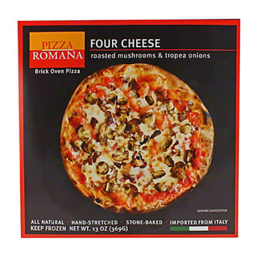 Pizza Romana Four Cheese with Mushrooms & Tropea Onions Brick Oven Pizza, Marche, Italy Pizza Romana Four Cheese with Mushrooms & Tropea Onions Brick Oven Pizza, Marche, Italy