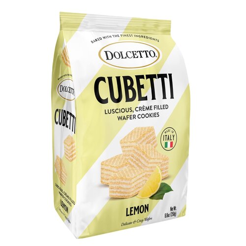 Dolcetto Cubetti Lemon Creme Filled Wafer Cookies 8.8oz Bag, Italy Dolcetto Cubetti Lemon Creme Filled Wafer Cookies 8.8oz Bag, Italy