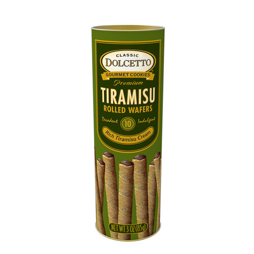 Dolcetto Tiramisu Rolled Wafers 3oz Tin Can Dolcetto Tiramisu Rolled Wafers 3oz Tin Can
