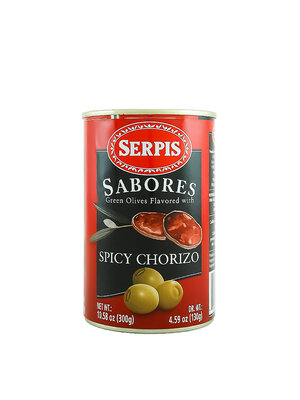Serpis "Sabores" Green Olives Flavored With Spciy Chorizo 4.59oz Can, Spain